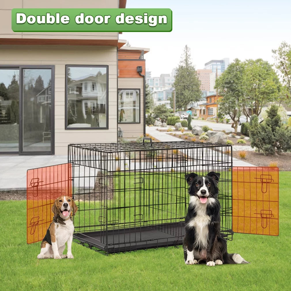 BestPet Double-Door Metal Dog Crate with Divider and Tray, x-Large, 48"L