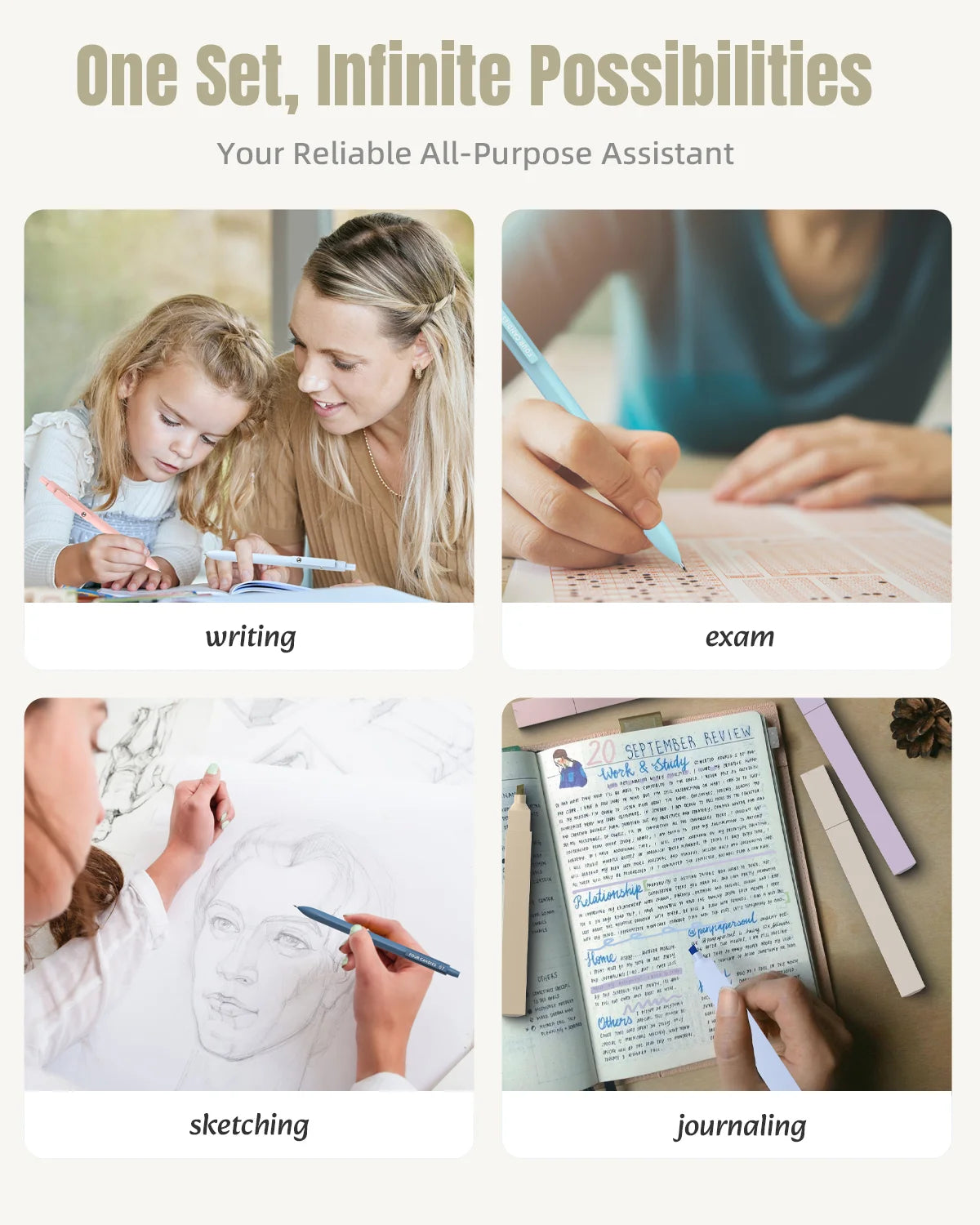 Four Candies 39 PCS Aesthetic Supplies, 12 Pastel Highlighters, 5 Black Ink Gel Pens, 6 Mechanical Pencils Set 0.5 & 0.7mm for Stationary College Essentials (Blue)