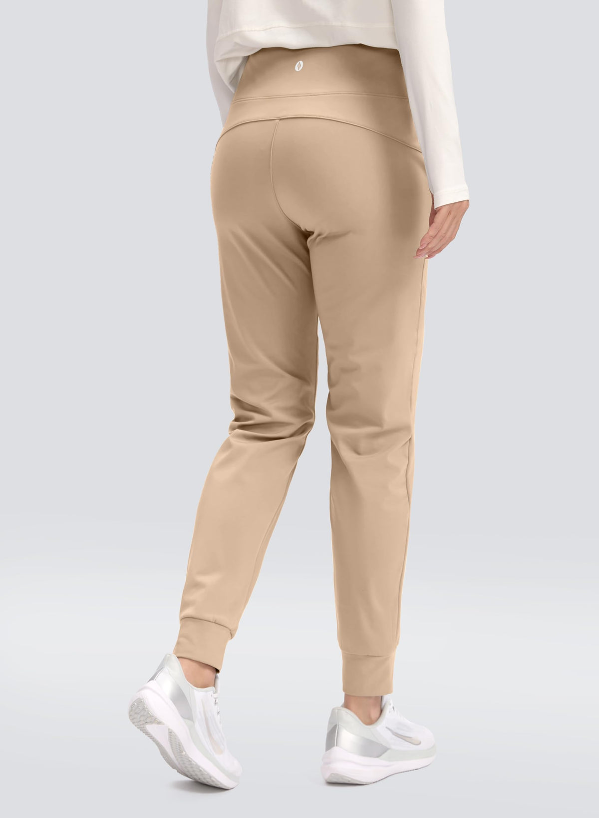 SANTINY Women's Fleece Lined Joggers Water Resistant High Waisted Thermal Sweatpants Winter Pants Hiking Running Pockets(Light Khaki_S)