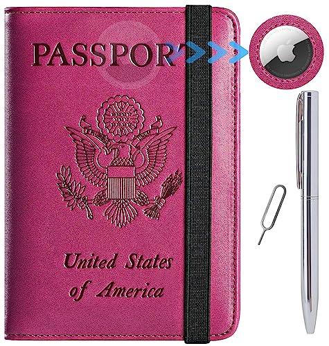 Airtag Passport Holder Cover Wallet Travel Essentials RFID Blocking Leather Card Case International Must Haves Travel Accessories for Women Men (119#Purple)