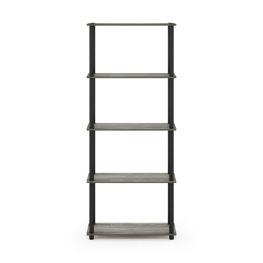 Furinno TURN-N-TUBE Storage Shelves, 5-Tier Book Shelf, Corner Shelf, Toolless Open Shelves, for Organization and Storage, Living Room, Garage, Home Office, French Oak