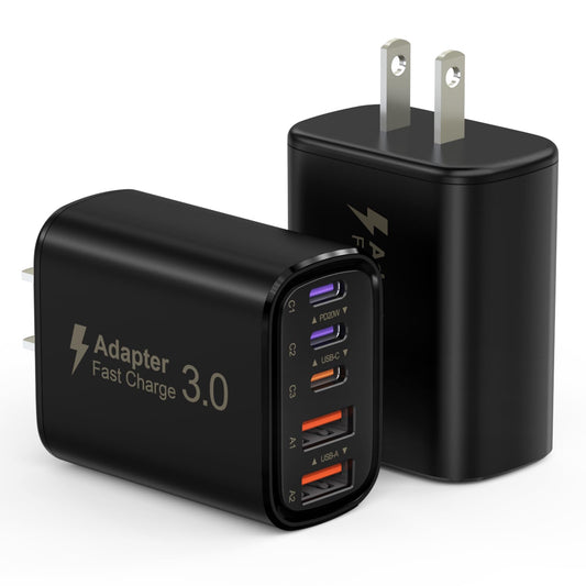 USB C Wall Charger Block 2Pack, 50W Type C Fast Charging Blocks, 5-Port PD Power Adapter + QC Wall Plug, Multiport USB Wall Charger Brick Cube Compatible with iPhone, i Pad, Samsung, Tablets