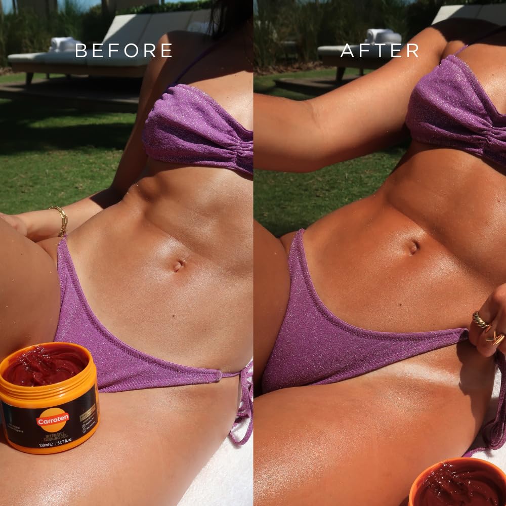 Carroten Intensive Tanning Gel | Browning Tan Accelerator | Non-Greasy, Water-Resistant with Carrot and Coconut Oil | Vitamin A & E For Moisture & Hydration | Made in Greece | 5 Fl Oz + Spatula