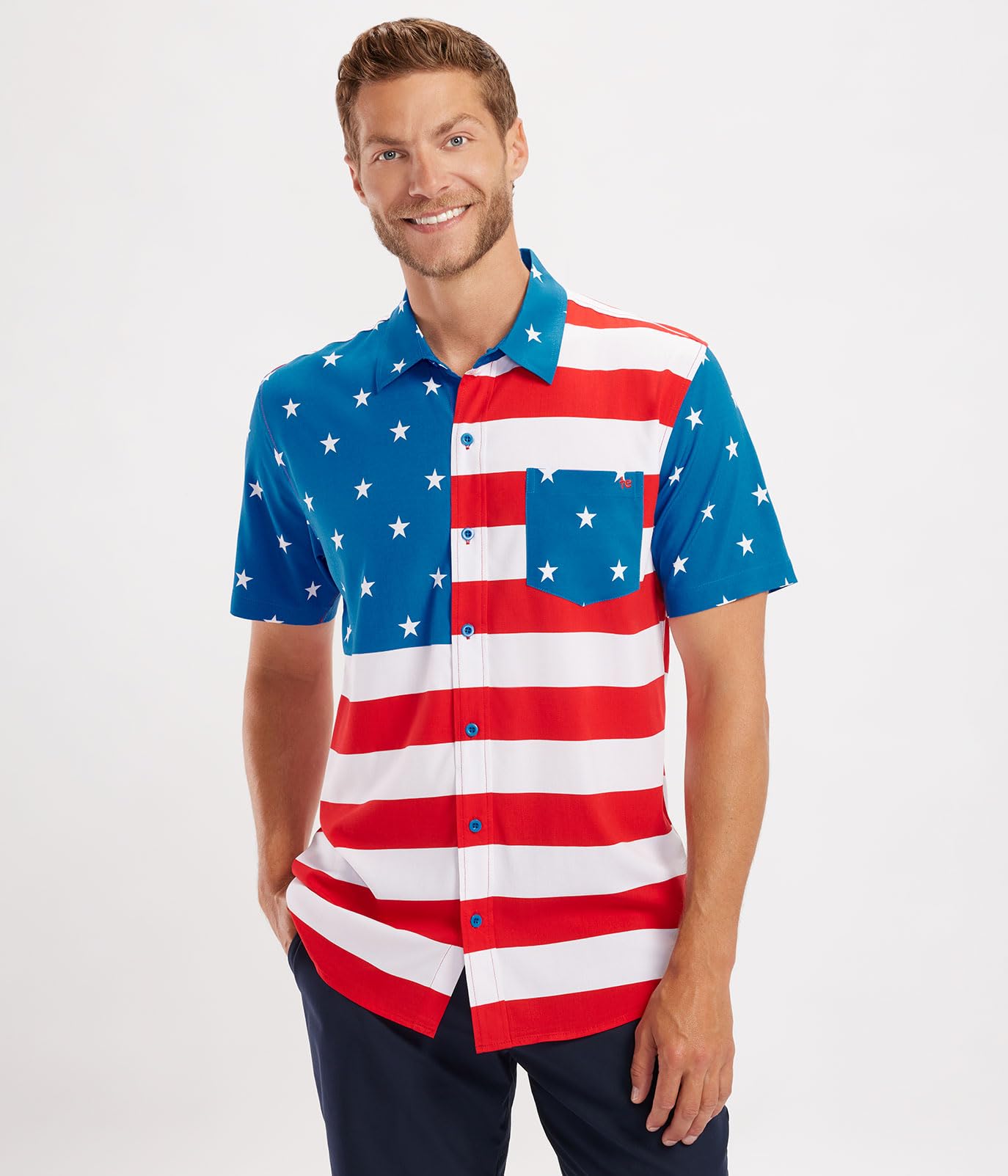 Tipsy Elves Red White and Blue American Flag Patriotic Button Down Shirt for Men Size Large