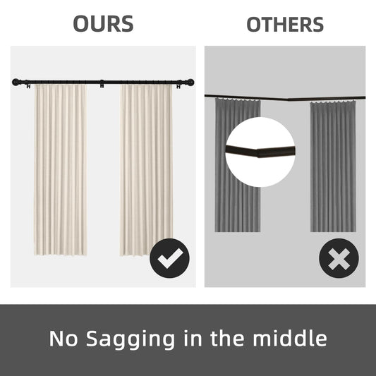 GXOACKJ Curtain Rods for windows 32-48 inch, 5/8 inch Decorative Curtain Rod Set, Matte Black Splicing Heavy Duty Metal Curtain Rod with Brackets