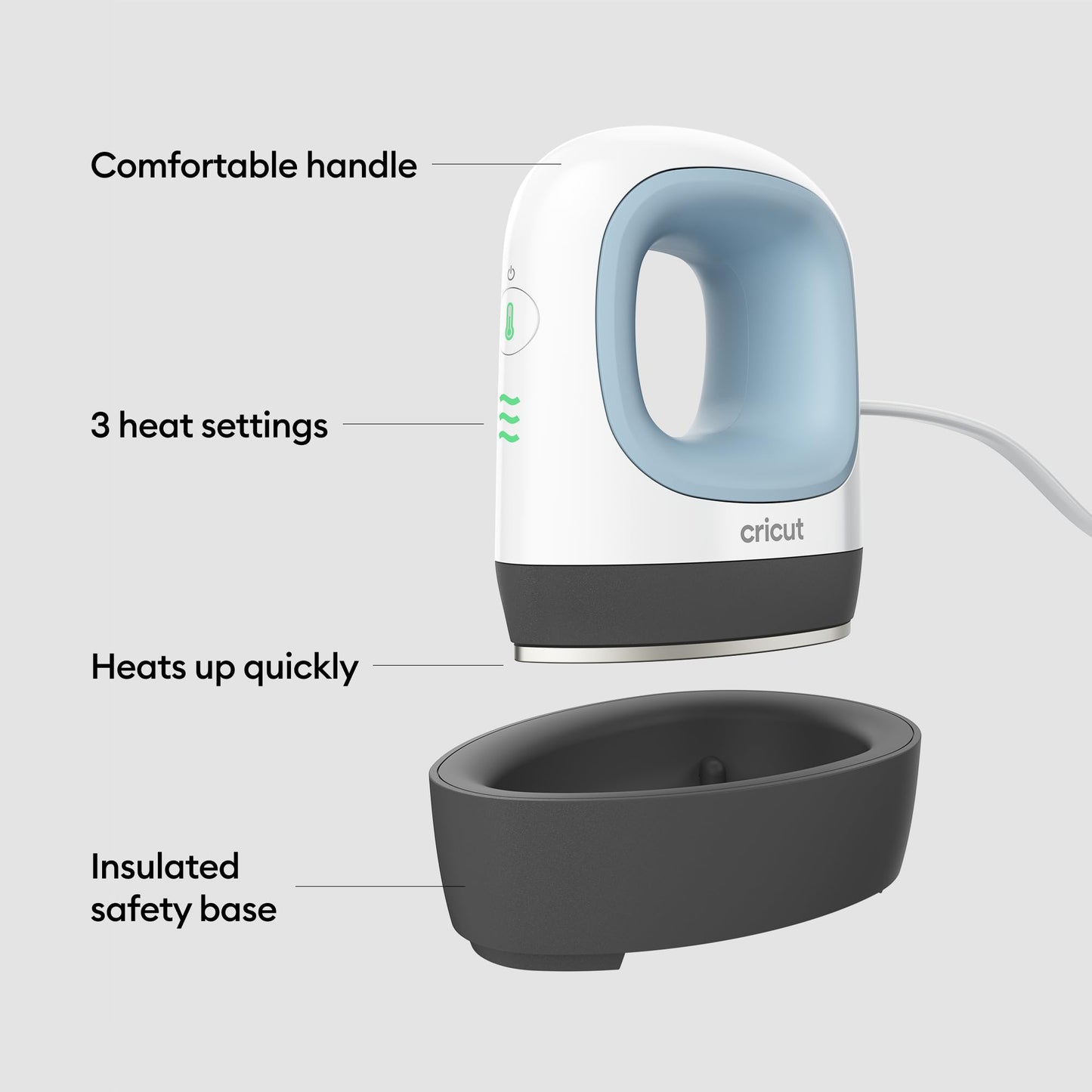 Cricut EasyPress Mini for Heat-Pressing Small Objects Like Shoes, Stuffed Animals, Hats and More, Features 3 Heat Settings & Precision Tip, Ceramic-Coated Heat Plate, Compact & Lightweight, Zen Blue