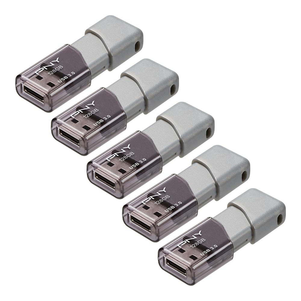 PNY 128GB Turbo Attaché 3 USB 3.0 Flash Drive 5-Pack – Grey, P-FD128X5TBOP-MP, 100MB/s, Light-Weight Durable - Data Storage and Transfer