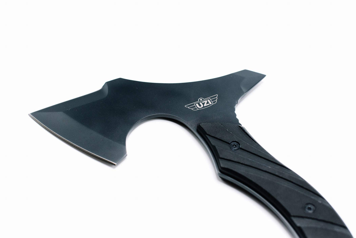 Uzi UZK-Axe-2 Masada Axe with 7-Inch Blade Reinforced Striker Tip, Full Tang, G10 Handle, Tactical Throwing, Chopping Axe for Outdoor, Hiking, Camping, Black Stainless Steel, Double Edged