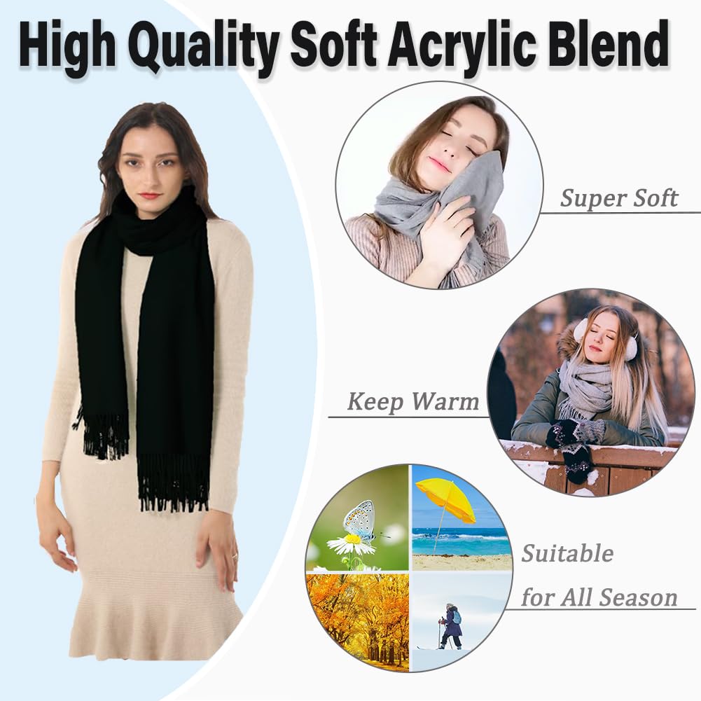 TwoYek 2 Pack Women's Scarf Pashmina Shawls and Wraps for Evening Dress Wedding Bridesmaid Bridal Winter Warm Large Soft Silky Scarves Gfit for Women Black and Cream