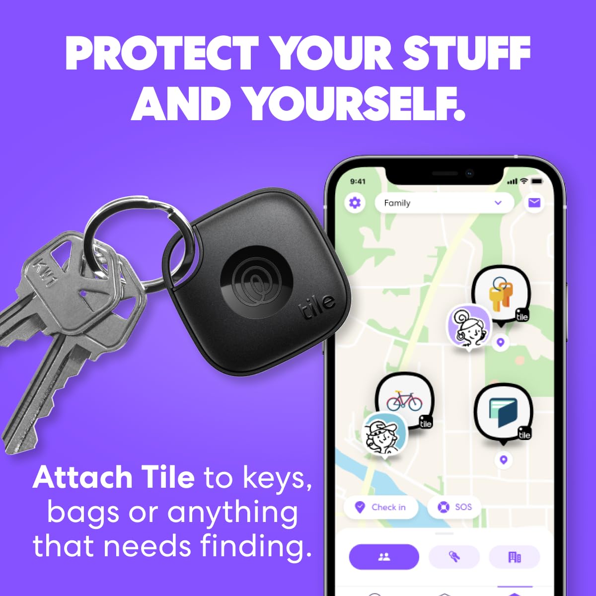 Tile by Life360 Mate - Bluetooth Tracker, Keys Finder and Item Locator for Keys, Bags and More. Phone Finder. Both iOS and Android Compatible. 4-Pack (Colors)