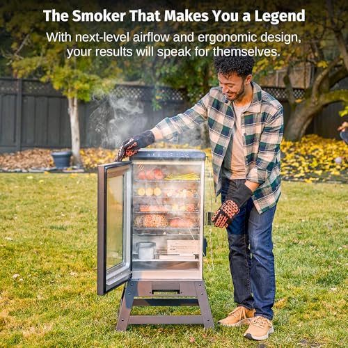 EAST OAK Ridgewood Pro 30" Electric Smoker Built-in Meat Probe & Elevated Stand for Outdoors Up to 6× Longer Smokes, Adjustable Side Chip Loader Smoke with 725 sq in Cooking Area, Night Blue