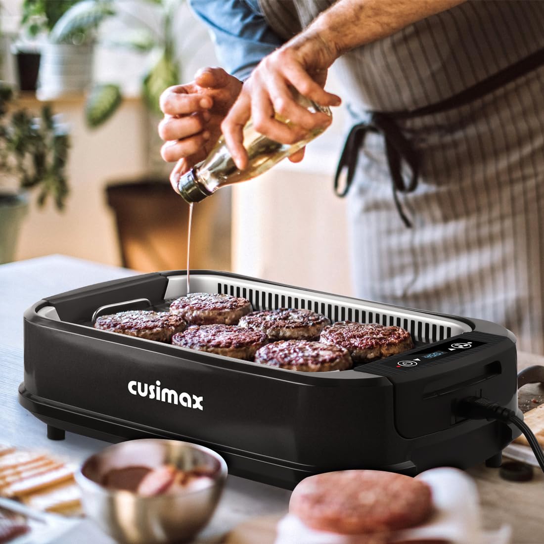 Smokeless Grill Indoor, CUSIMAX Electric Grill, 1500W Portable Korean BBQ Grill with LED Smart Display & Tempered Glass Lid, Non-stick Removable Plate, Dishwasher Safe, Black