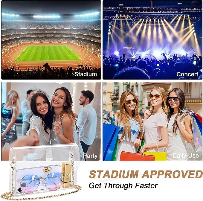Bitjoy Clear Bag for Stadium Events Approved - Clear Purse for Women Stadium Crossbody - Small Transparent Plastic Concert Bag