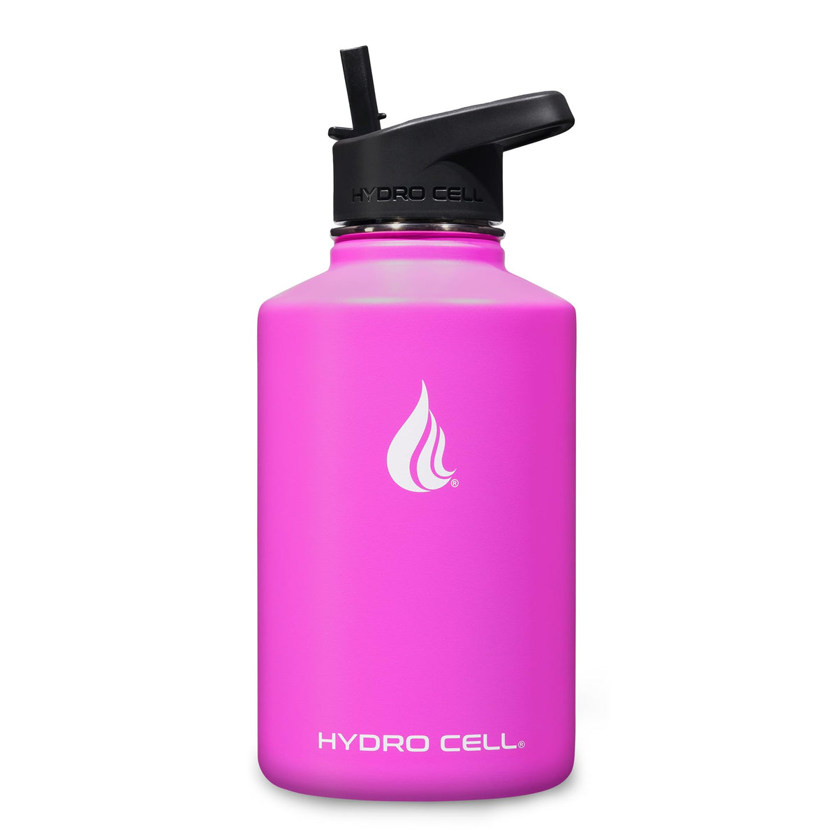 HYDRO CELL Stainless Steel Insulated Water Bottle with Straw - For Cold & Hot Drinks - Metal Vacuum Flask with Screw Cap and Modern Leakproof Sport Thermos for Kids & Adults (Fuchsia 64oz)
