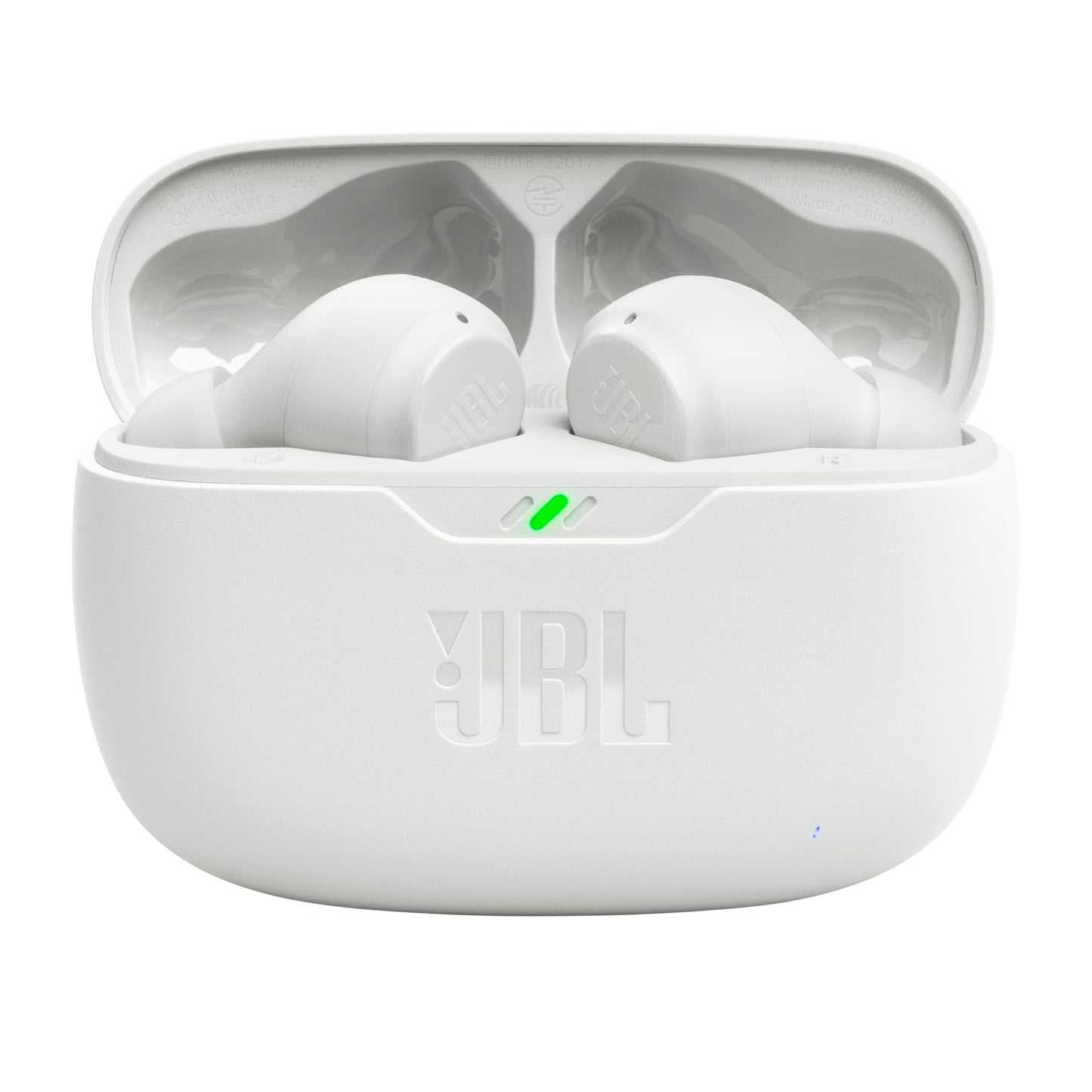 JBL Vibe Beam - True Wireless JBL Deep Bass Sound Earbuds, Bluetooth 5.2, Water & Dust Resistant, Hands-free call with VoiceAware, Up to 32 hours of battery life (White)