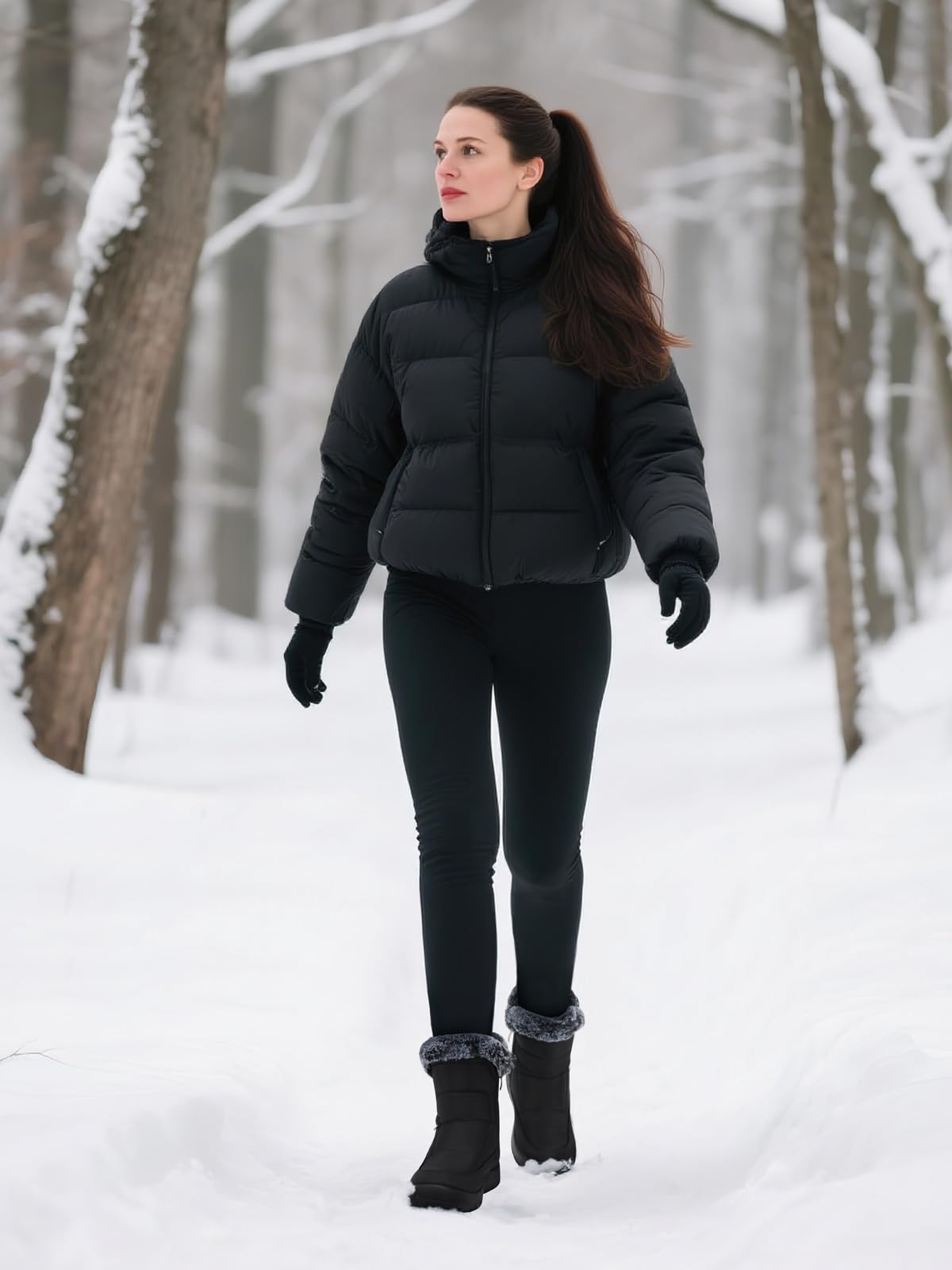 SHIBEVER Women's Snow Boots Winter: Waterproof Fur Lined Anti-Slip Ankle Booties Outdoor Comfortable Furry Women Snow Boot Black Size 7