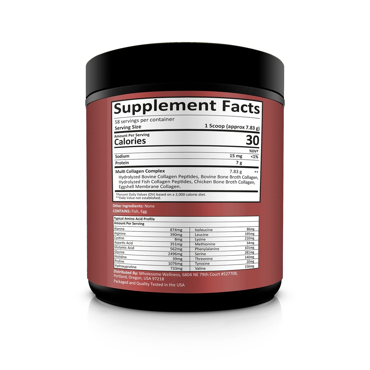 Wholesome Wellness Multi Collagen Protein Powder Hydrolyzed (Type I II III V X) Grass-Fed All-in-One Super Bone Broth + Peptides - Premium Blend of Beef, Chicken, Wild Fish, Eggshell, 58 Servings