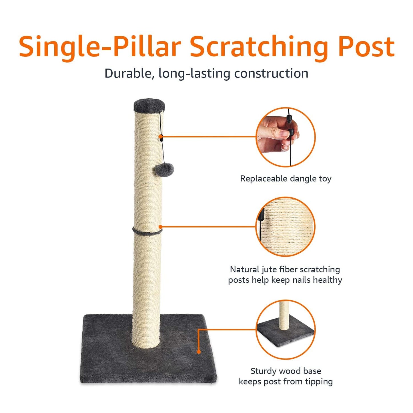 Amazon Basics Cat Scratcher - Indoor Classic Single Cat & Kittens Scratching Post, Medium (31.5"H) - Grey