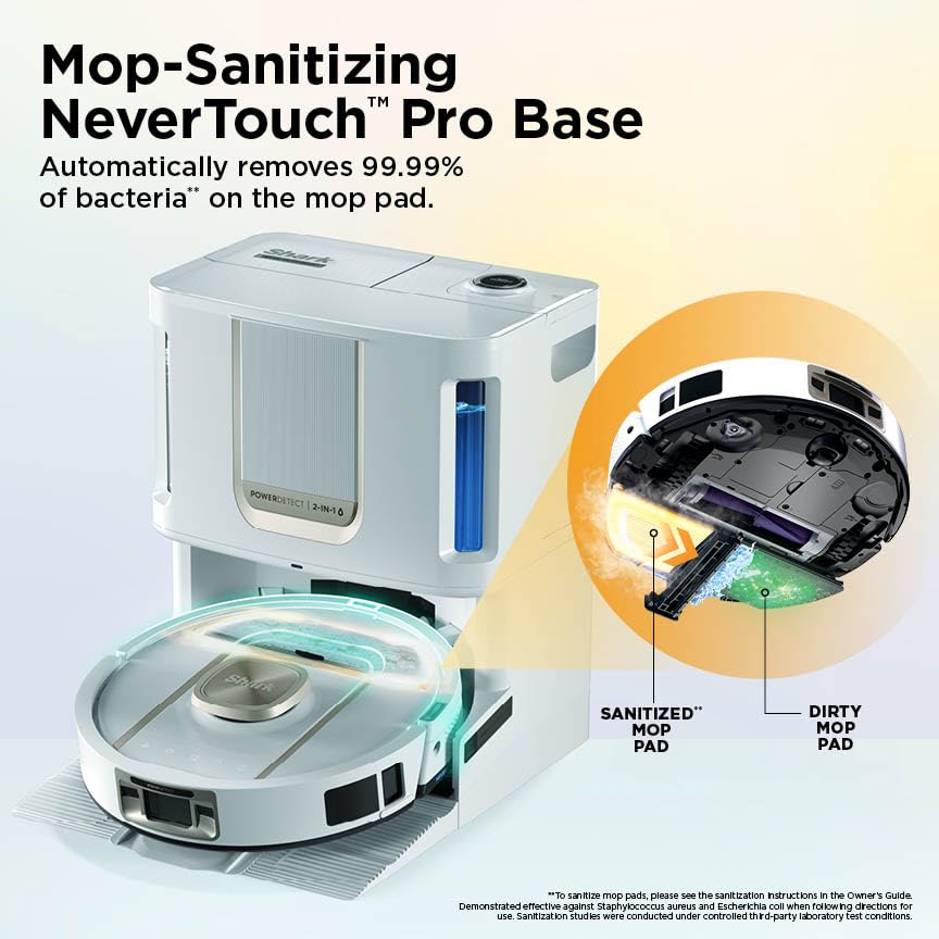 Shark Robot Vacuum & Mop Combo, PowerDetect ThermaCharged NeverTouch Pro, Self-Emptying, Self-Refill with Heated Mop Cleaning, 60-Day Capacity, 30-Day Tank, 6 PowerDetect Technologies, White, AV2900XE