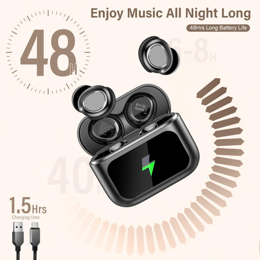 ZYHKON Sleep Earbuds Bluetooth 5.4 in Ear Touch Screen Sleep Headphones, Small Design Mini Sleep Earbuds for Side Sleepers with Sleep Mode, 48H Playtime Sleep Earphones Clear Calls, 5 EQ Modes, Black