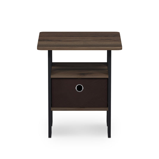 Furinno ANDREY Side Table, End Table, Night Stand with Open Shelves and Storage Bin, Bedside Table, for Living Room, Bedroom, Columbia Walnut