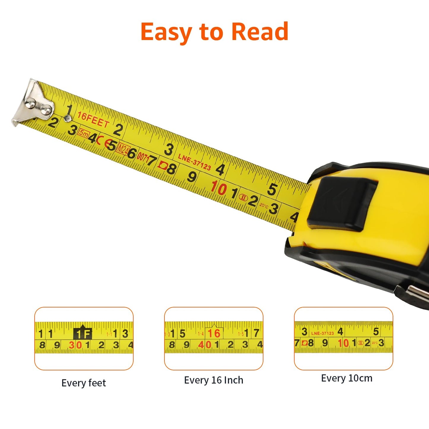 Amazon Basics Self-Locking Tape Measure, MID Accuracy, 16-Feet (5-Meters), Black, Yellow