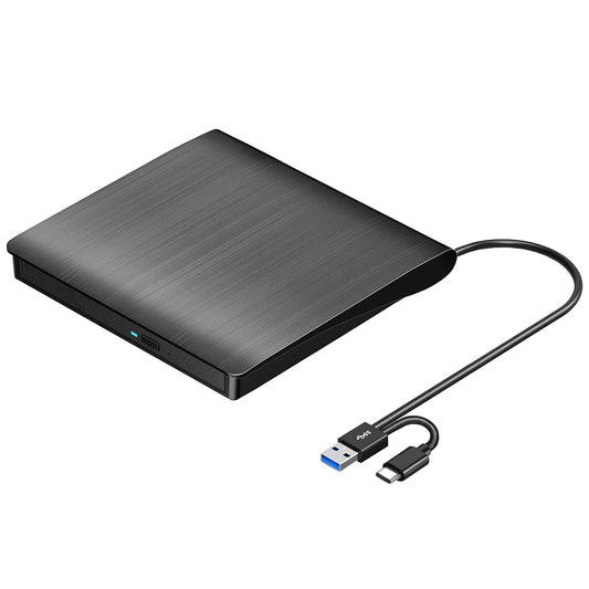ROOFULL External CD DVD +/-RW Drive for Laptop Mac, USB 3.0 & USB-C CD DVD Disc Reader Writer Burner CD-ROM Portable DVD Player with Carrying Case for Windows 11/10 PC MacBook Pro Linux Computer