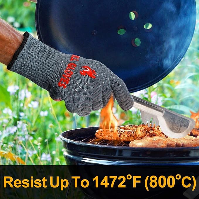 ZOPTIL Oven Gloves Grill Gloves, 1472℉ Heat Proof Non-Slip Grill Oven Gloves with Fingers, Men & Women BBQ Accessories for Cooking, Barbecuing, Baking, Kitchen and Cutting - 1 Pair(11inch)