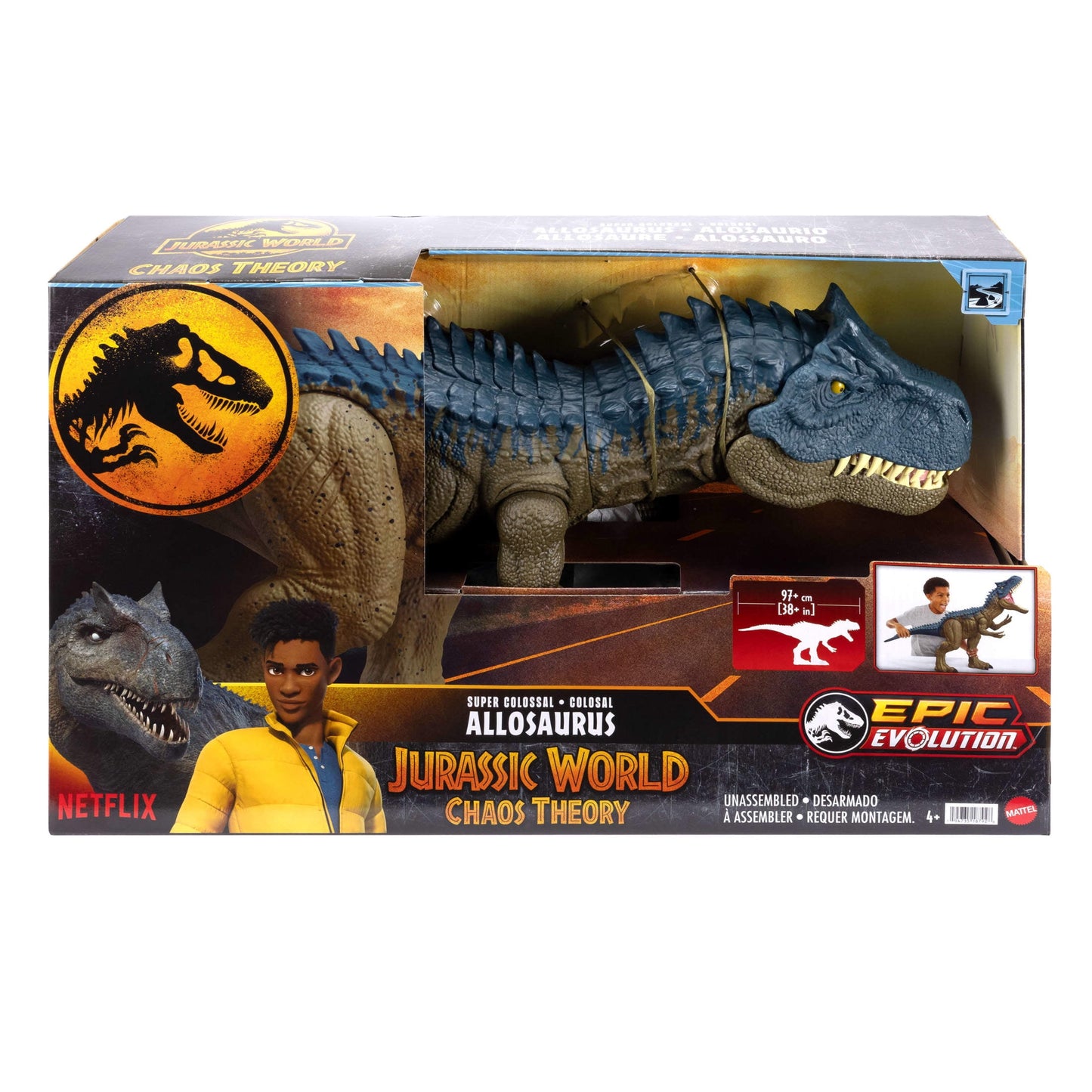 Jurassic World Super Colossal Allosaurus Dinosaur Action Figure Toy 38 Inches Long, Swallows Minis