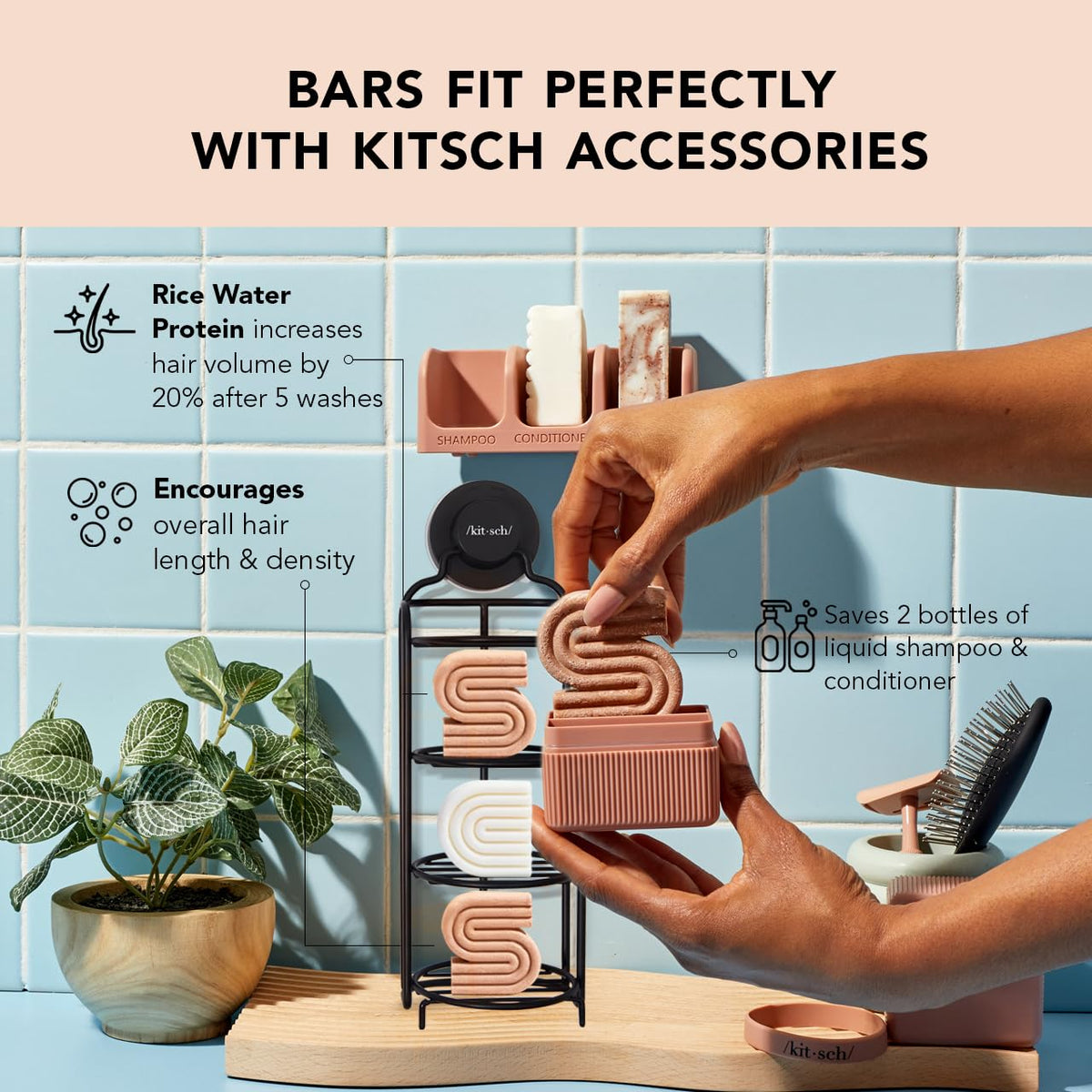 Kitsch Rice Water Shampoo & Conditioner Set - Solid Rice Water Shampoo & Conditioner Bar Soap for Hair Care, Strengthening & Nourishing Soap Bar, Paraben-Free & Sulfate-Free, Made in USA - 2pcs