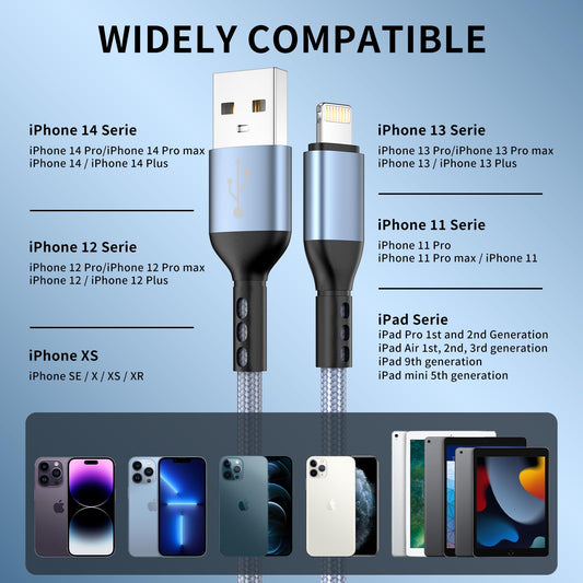 iPhone Charger 3pack 10FT Apple MFi Certified Nylon Braided Lightning Cable Fast Charging Long USB Charging Cable High Speed Transfer Cord for iPhone 14 13/12/11 Pro Max/XS MAX/XR/XS/X/8/7/Plus/6S