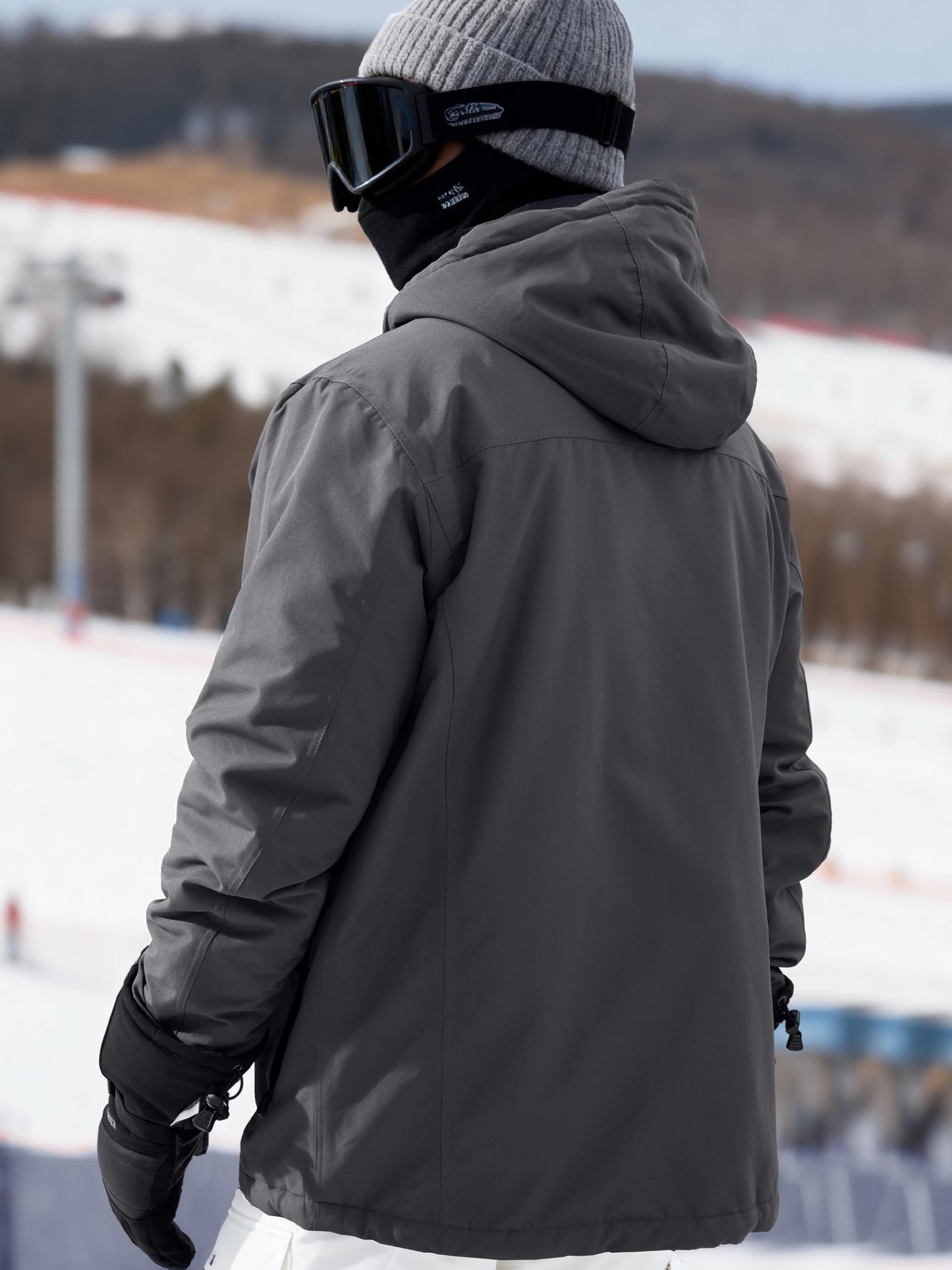 FREE SOLDIER Men's Waterproof Ski Snow Jacket Fleece Lined Warm Winter Rain Jacket with Hood Fully Taped Seams(Charcoal Gray,L)