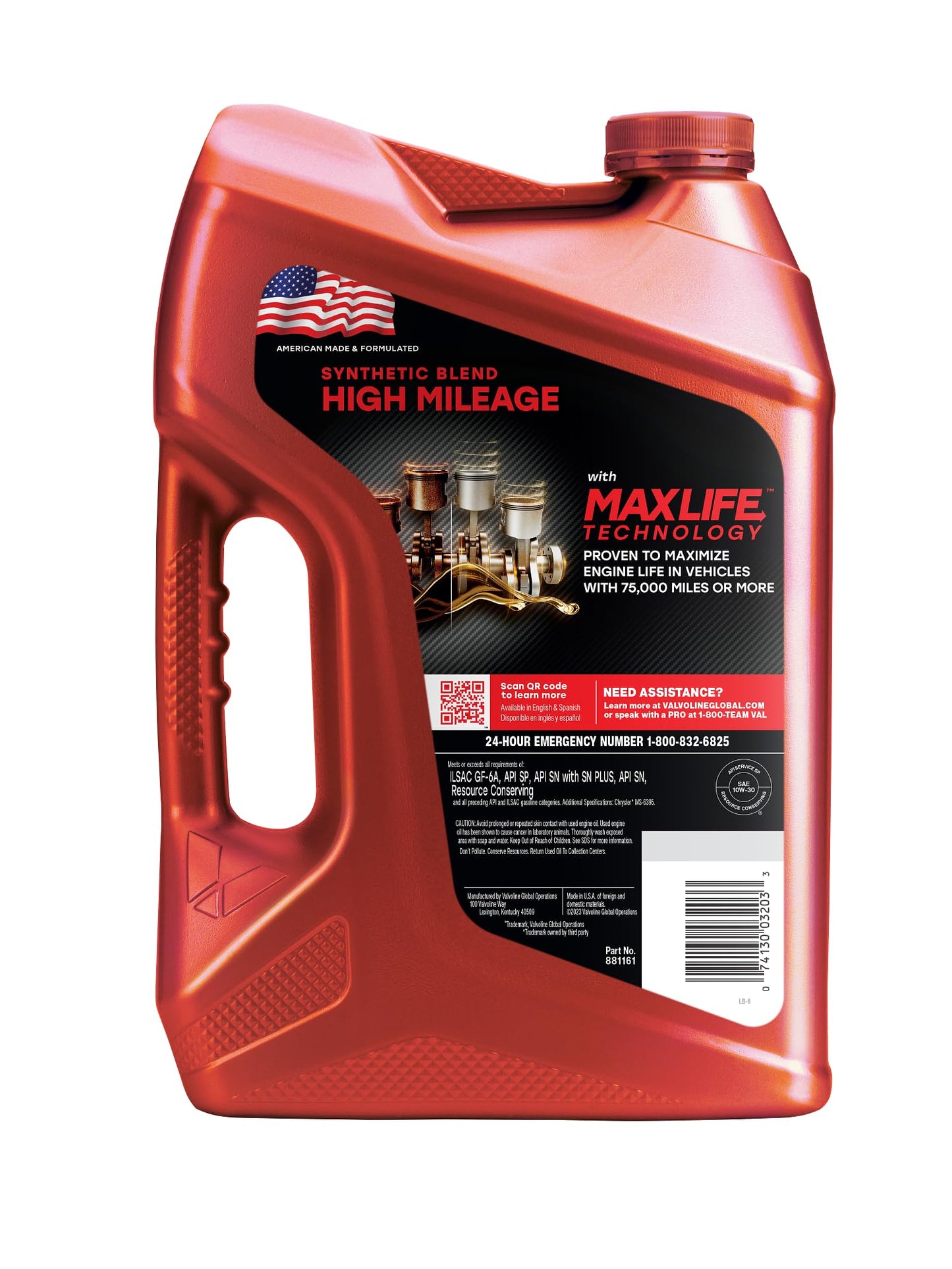 Valvoline High Mileage with MaxLife Technology 10W-30 Synthetic Blend Motor Oil 5 QT
