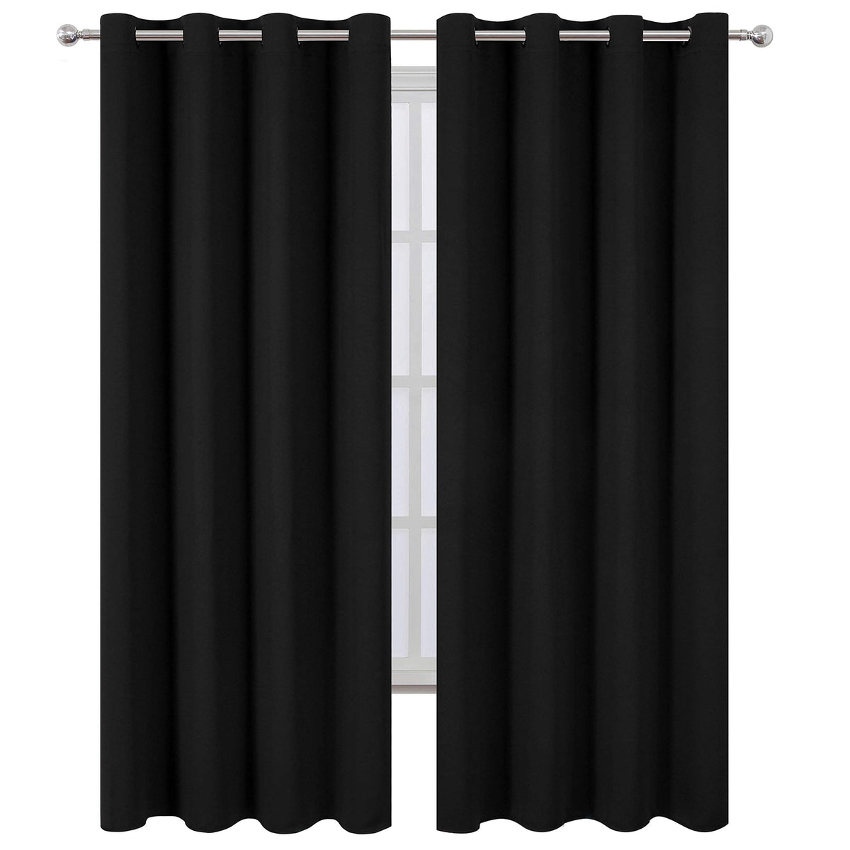 LEMOMO Blackout Curtains 52 x 84 inches Long Black Curtains Set of 2 Panels Thermal Insulated Room Darkening Curtains for Bedroom
