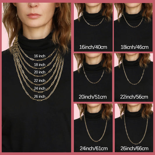 Eterjew 4mm 14k Plated Gold Paperclip Chain Necklace for Women, Women's Paperclip Chain Necklace for Women 26inches