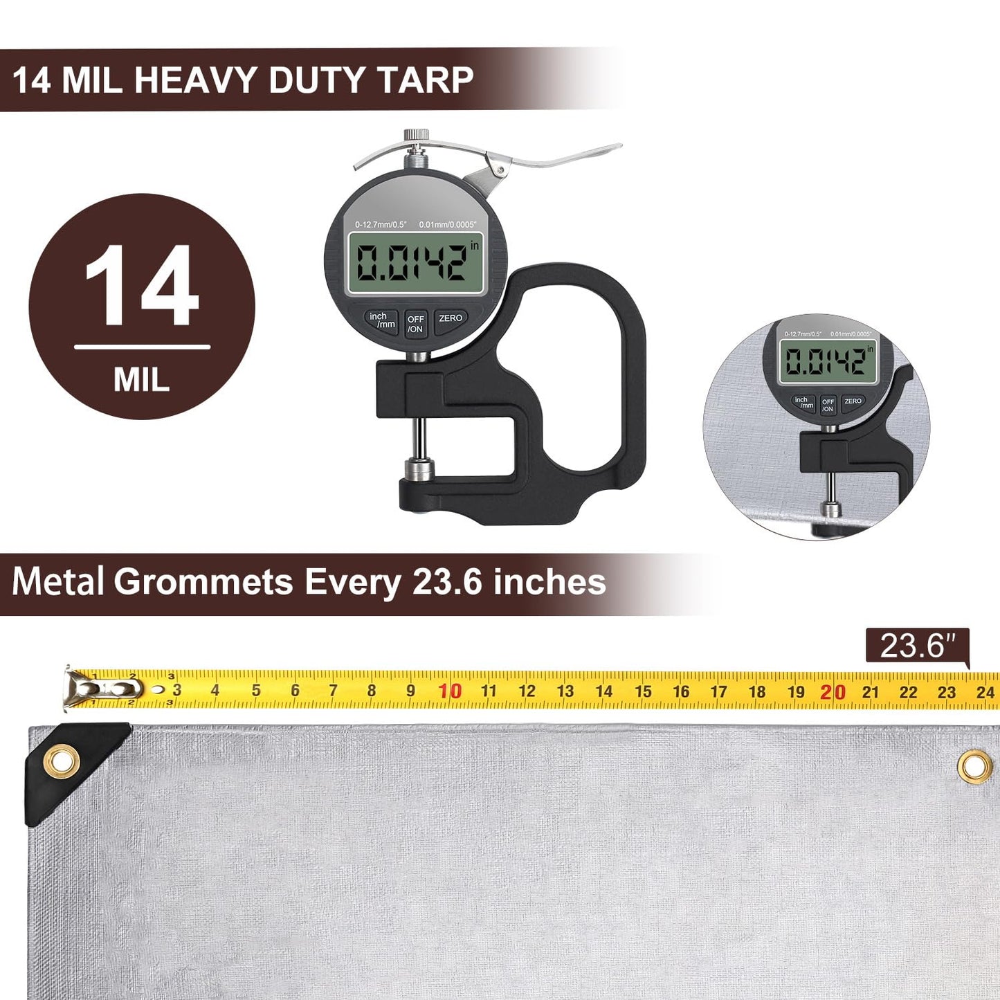 Sunvigor Tarp Waterproof 12x16Ft, Heavy Duty Tarp Cover Extra Thick 14 Mil Tear and UV Resistant, Outdoor Tarps with Grommets and Reinforced Edges for Roof, Camping, Patio, Pool, Boat