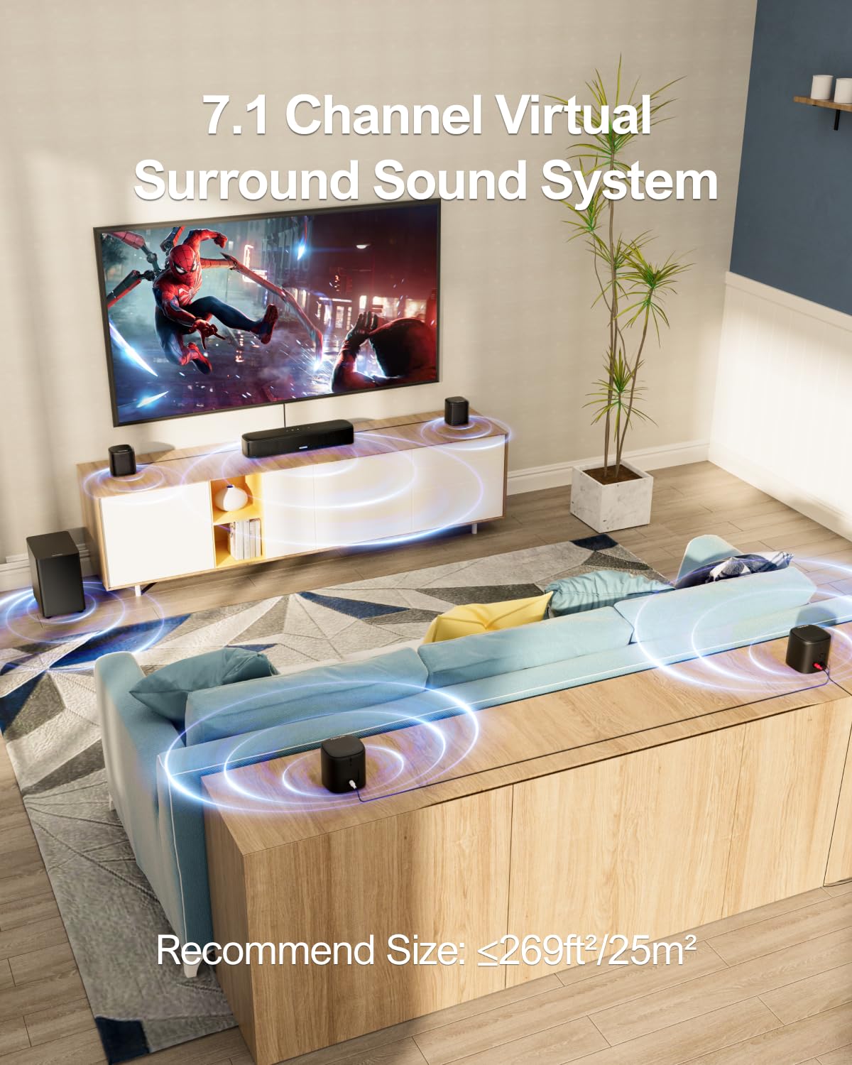 ULTIMEA 7.1ch Virtual Surround Sound Bar, Sound Bar for Smart TV with 4 Surround Speakers, Peak Power 330W, Surround Sound System for TV, App Control, TV Soundbar with Subwoofer, Opt/AUX/BT, Aura A40