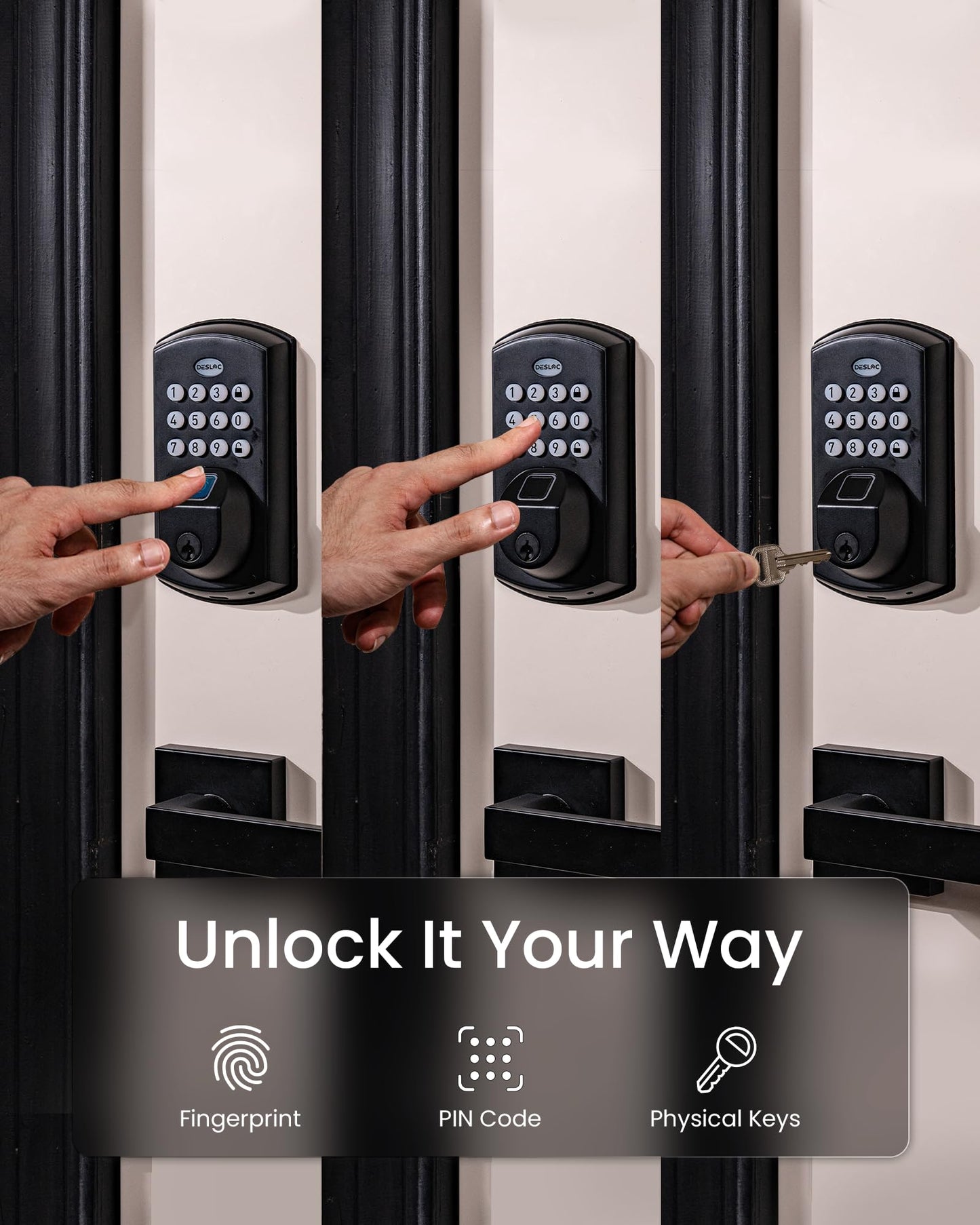 DESLOC A100F Keypad Fingerprint Door Lock, Keyless Entry Door Lock, Smart Lock Deadbolt for Front Door, Easy Installation, Emergency Power Port,12 Months Battery, IP54 Waterproof, 5 Keys