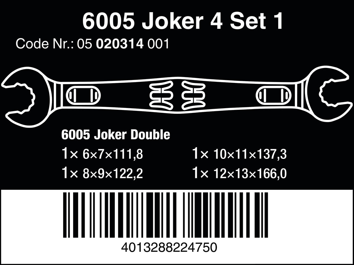 Wera - 05020314001 - Double Open-Ended Wrench Set, 6005 Joker 4 Set 1 Double Open-Ended Wrench Set, 4 Pieces