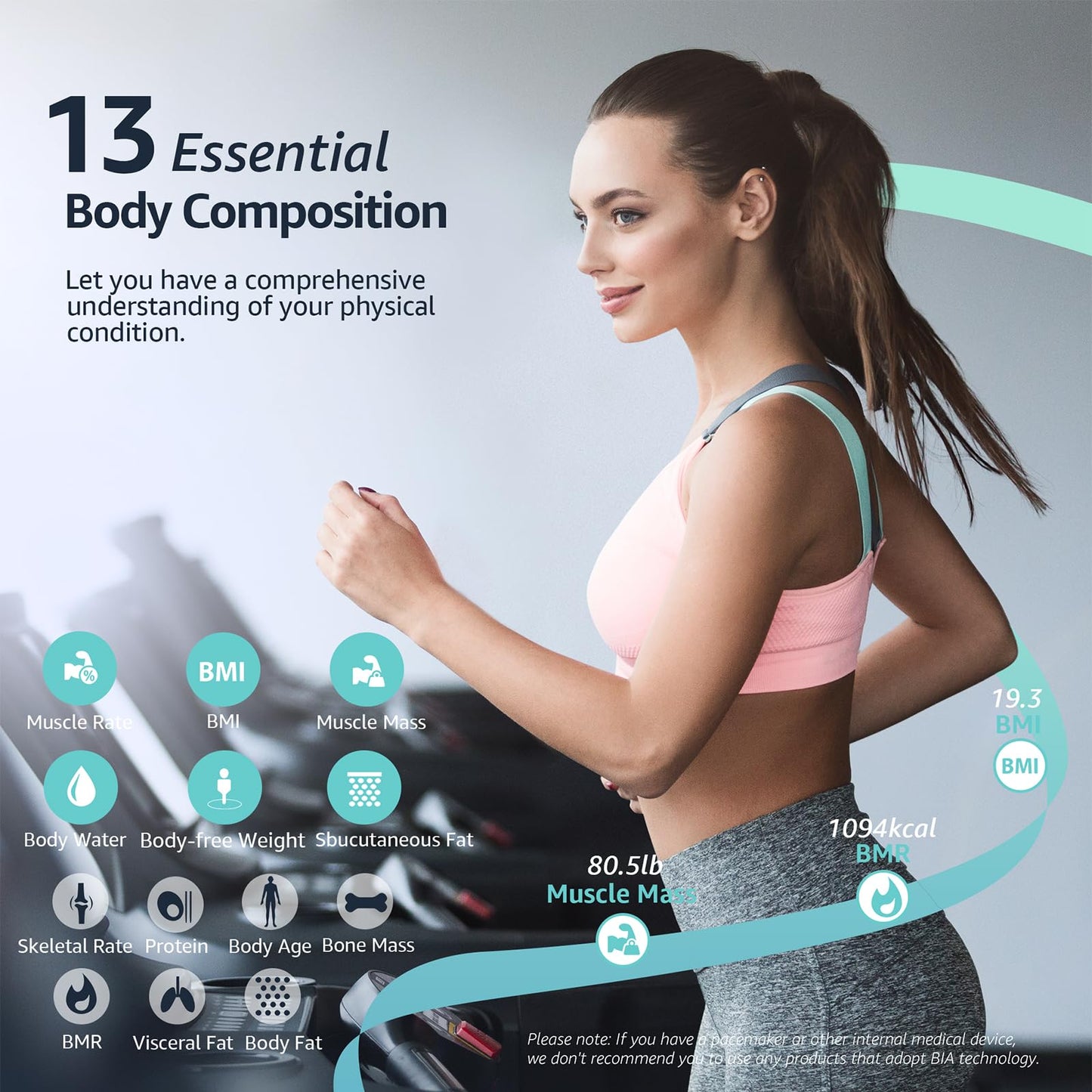 Posture Scale for Body Weight, Digital Bathroom Smart Scale LCD Display, 13 Body Composition Analyzer Sync Weight Scale BMI Health Monitor Sync Apps 400lbs - Black