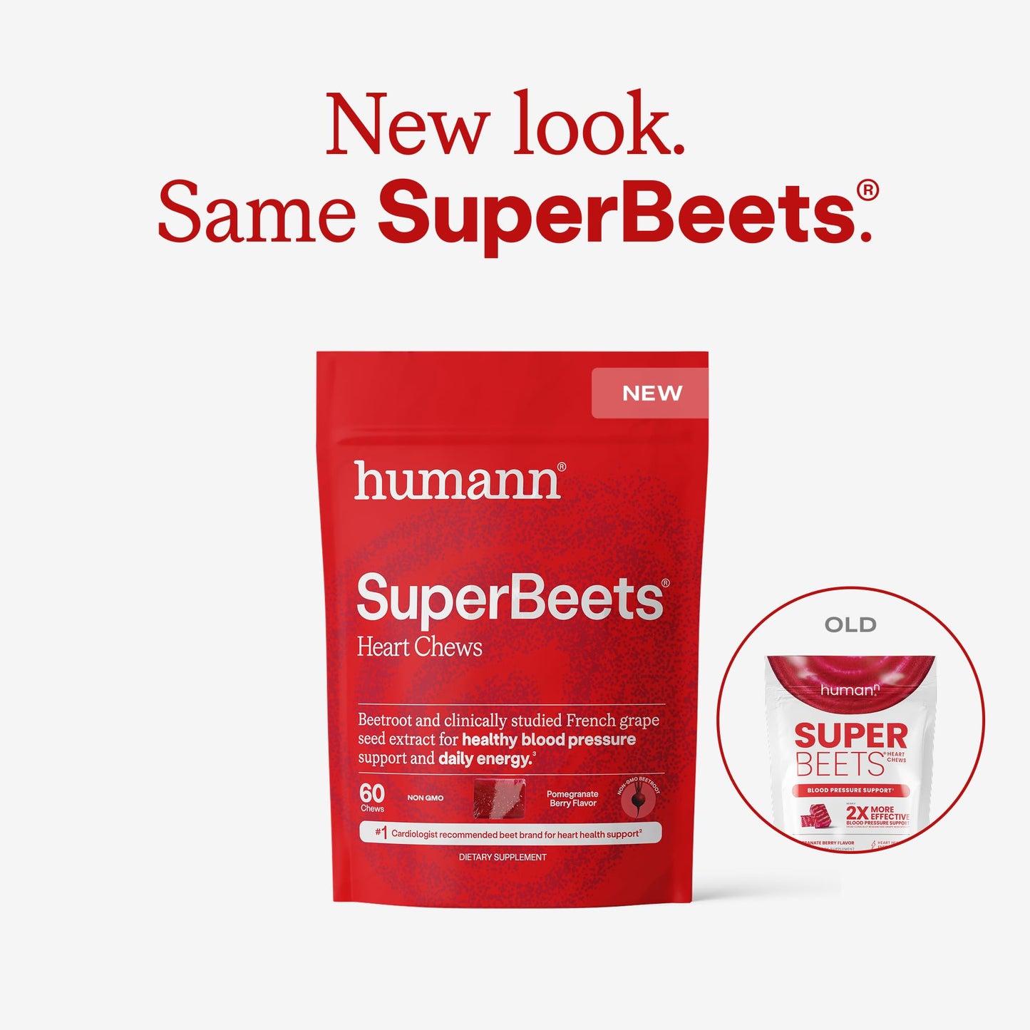 Humann SuperBeets Heart Chews, Nitric Oxide and Blood Pressure Support, Grape Seed Extract & Non-GMO Beet Root Powder Energy Supplement, Pomegranate Berry Flavor, 60 Count