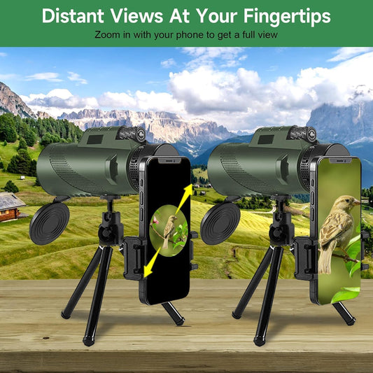 Monocular-Telescope 80x100 High Powered Monoculars High Definition for Adults High Powered with HD BAK4 Prism Smartphone Adapter Telescope Hunting Wildlife Bird Watching Travel Camping Hiking-Green