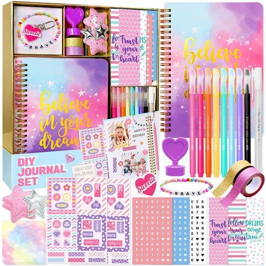 Nollh DIY Journal Kit for Girls - 26PCS Teen Tween Girl Gifts Trendy Stuff, Stocking Stuffers, Scrapbook Supplies Stationery Set, Art Crafts Kit - Ideal Gifts for 8 9 10 11 12 13 14 Year Old Girl