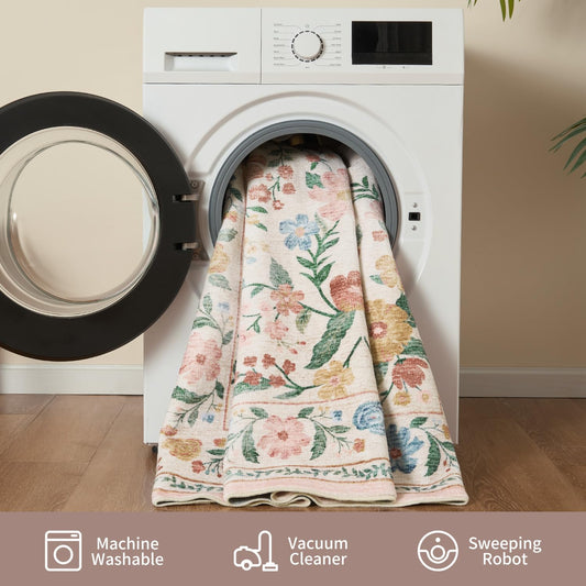 AMOAMI Vintage Floral Runners for Hallways Indoor, 2x6 Kitchen Runner Rug Non Slip Machine Washable Entryway Rug Runner Ultra Soft Boho Carpet Runner for Hallway Kitchen Bedside Entryway, Beige