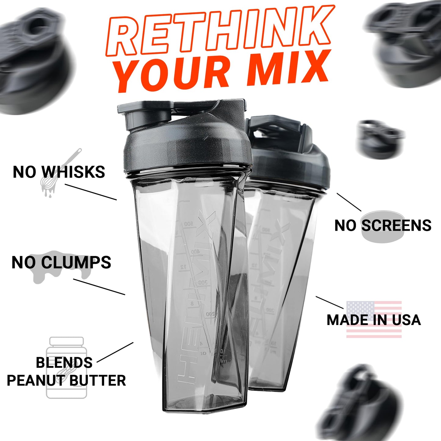 HELIMIX 2.0 Vortex Blender Shaker Bottle Holds upto 28oz | No Blending Ball or Whisk | USA Made | Portable Pre Workout Whey Protein Drink Shaker Cup | Mixes Cocktails Smoothies Shakes | Top Rack Safe