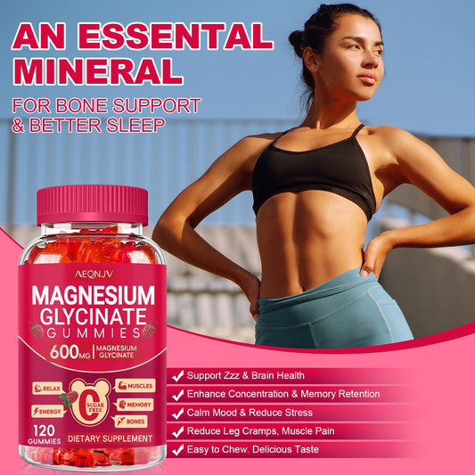 Magnesium Glycinate Gummies 600mg, Sugar Free Magnesium Gummies for Adults with L-Threonate, Chewable Potassium Supplements for Body Support, Zzz and Relaxation, 120 Count