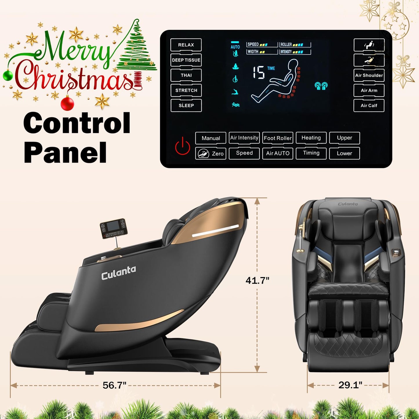 Culanta Massage Chair Full Body, Zero Gravity SL-Track Shiatsu Massage Recliner Chair with Body Scan, Airbags, Foot Rollers, Deep Yoga Stretch, Heating (U1-Black)