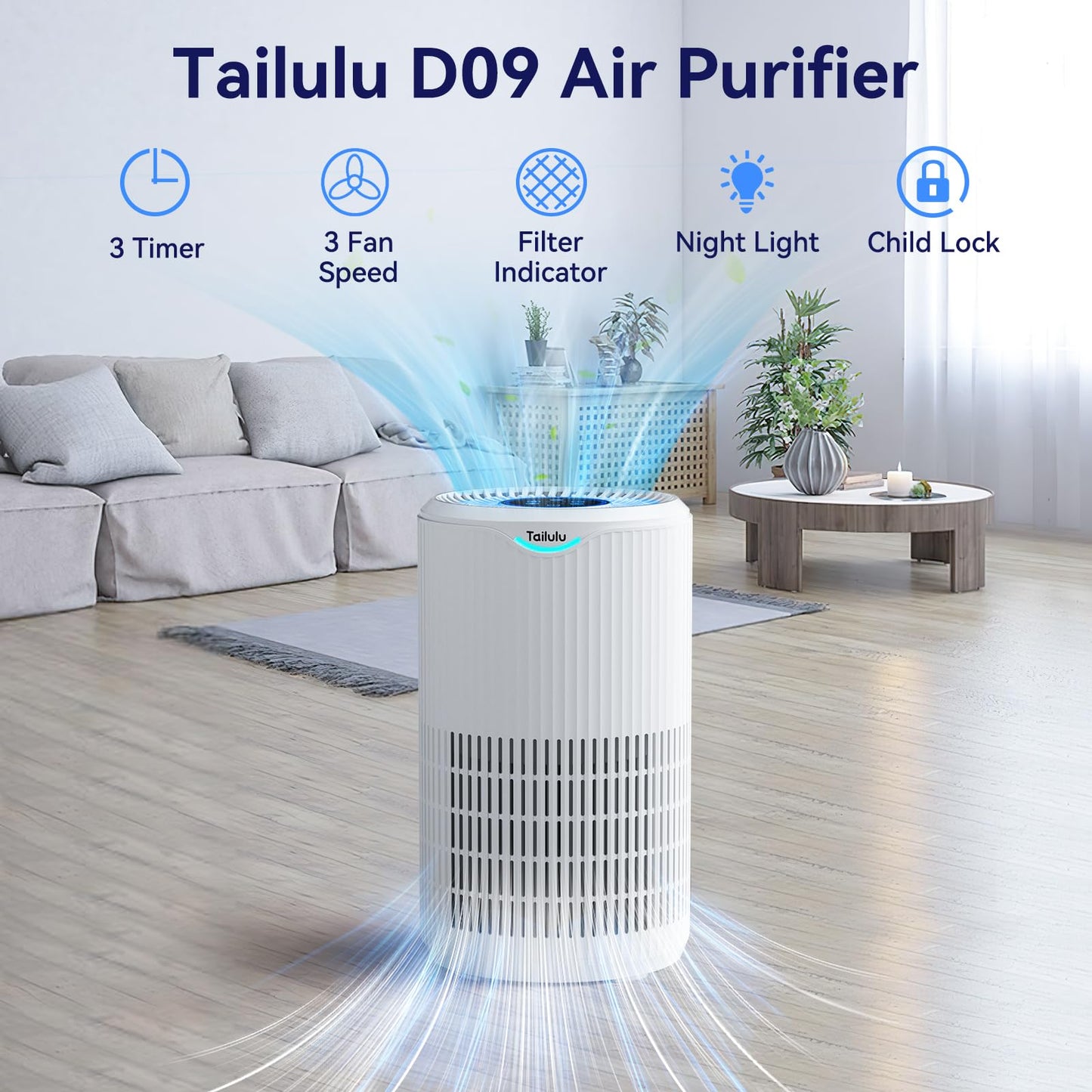 Air Purifiers for Home Large Room Up to 1680 Ft², Tailulu H13 HEPA Air Filter Cleaner, 360° Air Intake & Outlet,Smoke Dust Pollen,15dB Sleep Mode Air Purifiers for Bedroom Living Room, Kitchen, Office
