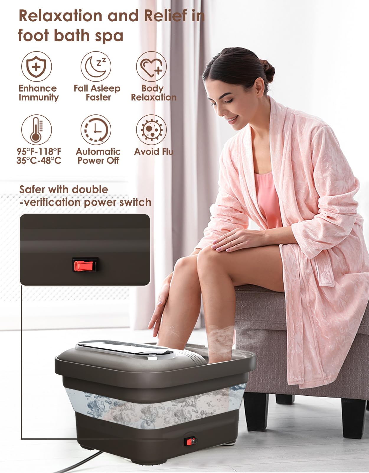 OOAMBB Collapsible Foot Spa with Heat, Bubble and Temp Control, Foot Bath Massager with XL Touch Screen and Massage Rollers, Foot Soaking Tub, Pedicure Foot spa for Stress Relief (Grey)