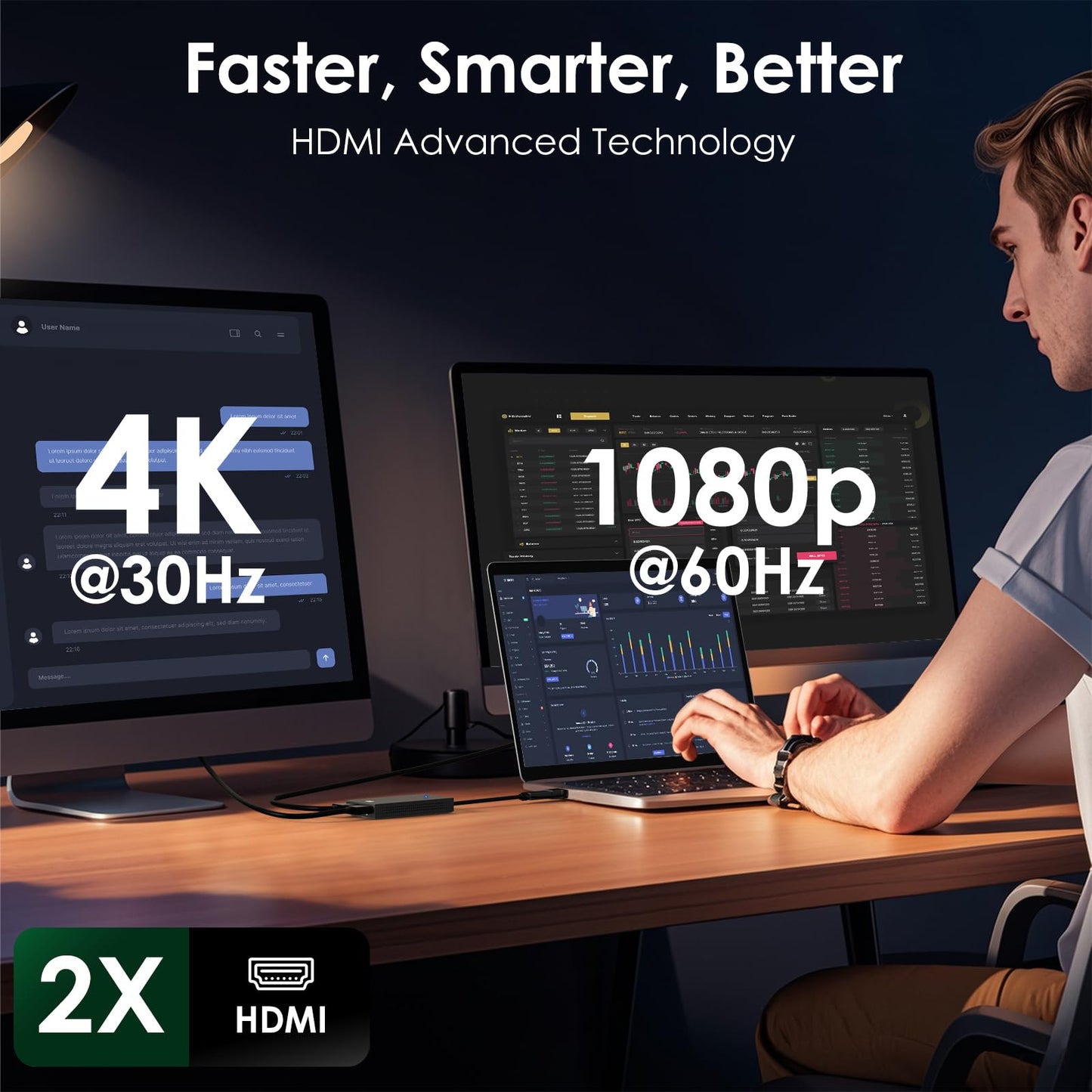 HDMI Splitter for Dual Monitors, Universal Video Graphics Adapter for Thunderbolt 5/4/3, USB 4, USB-A/C, Mac and Windows, USB-C to 4K@30Hz &1080p@60Hz HDMI Extender for Windows & MacBook M1/M2/M3/M4